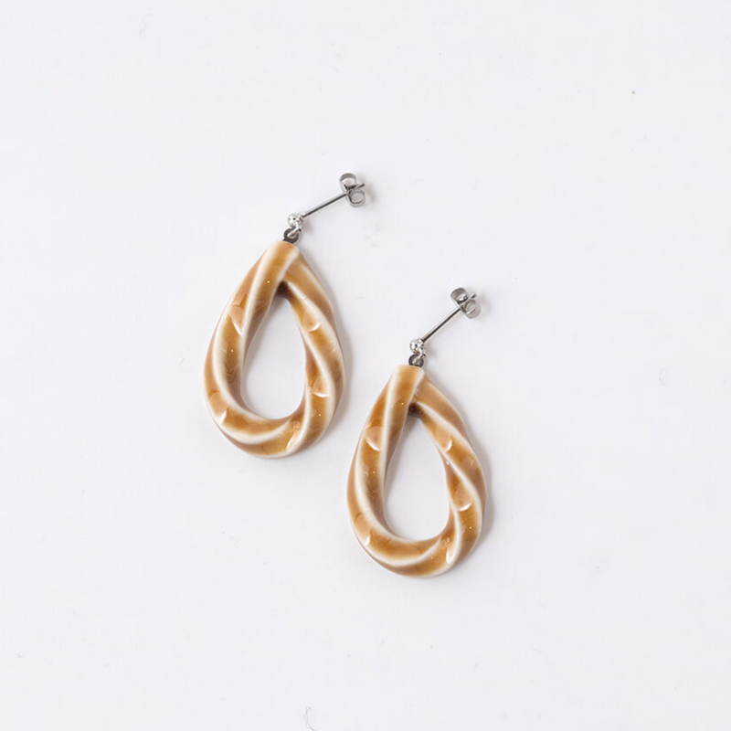 Mino Ware Ceramic Earrings - Drop (Mocha)
