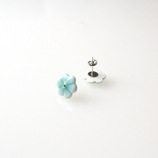 Mino Ware Ceramic Earrings - Small Flower Series (Forget-me-not)