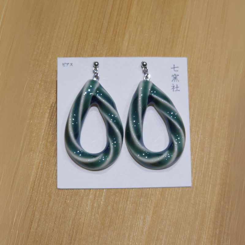 Mino Ware Ceramic Earrings - Drop (Lime)