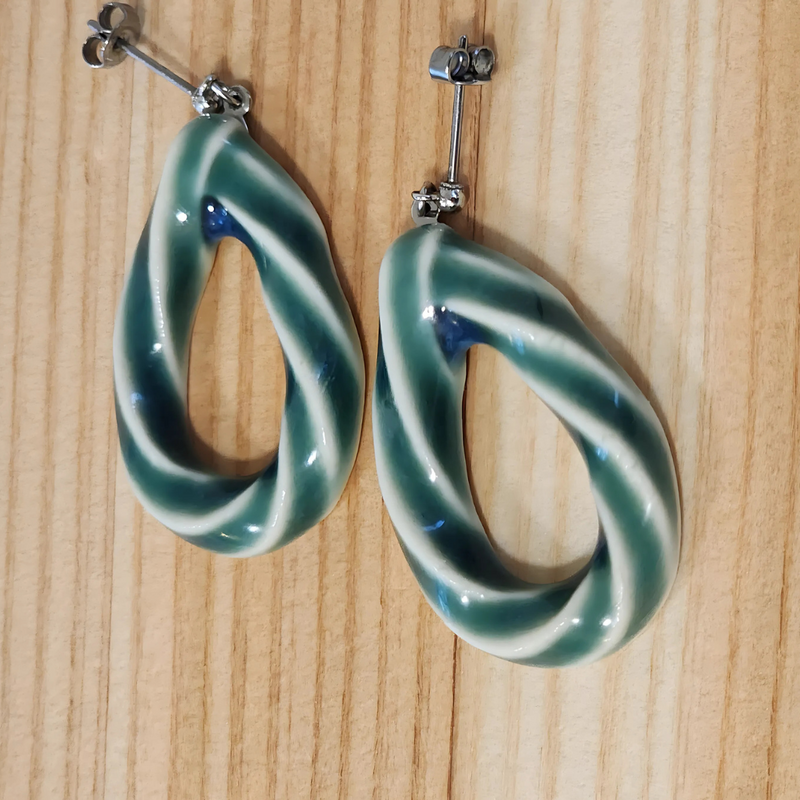 Mino Ware Ceramic Earrings - Drop (Lime)