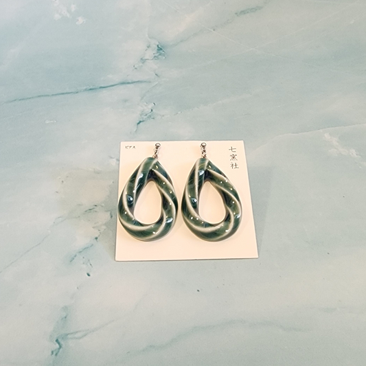 Mino Ware Ceramic Earrings - Drop (Lime)