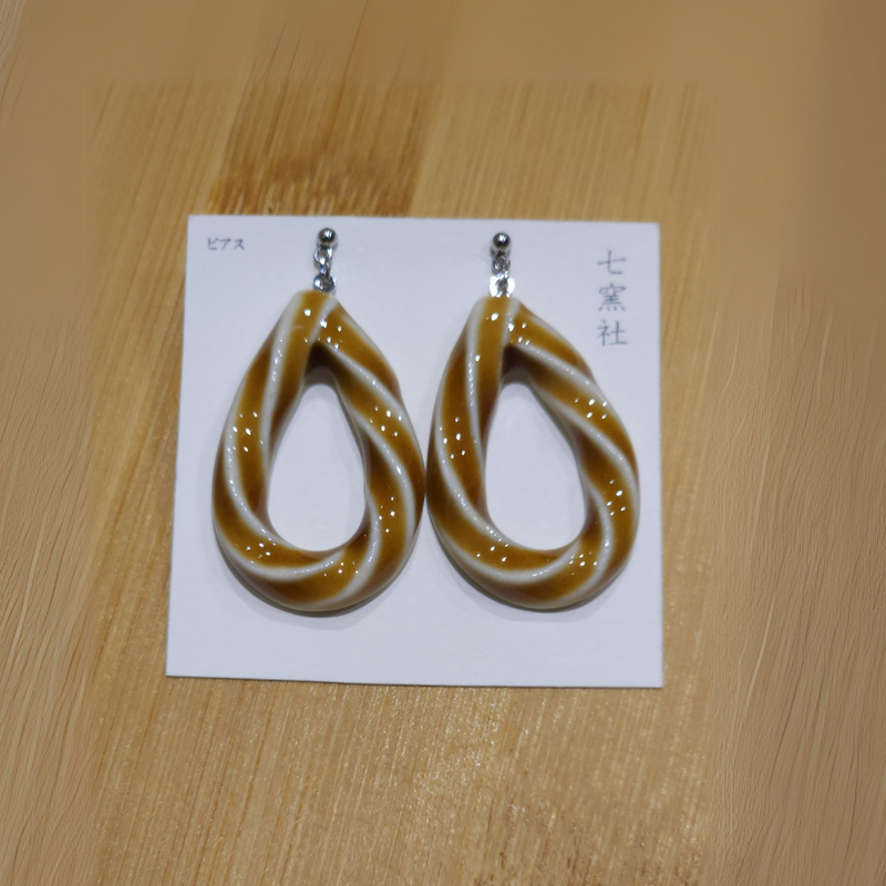 Mino Ware Ceramic Earrings - Drop (Mocha)