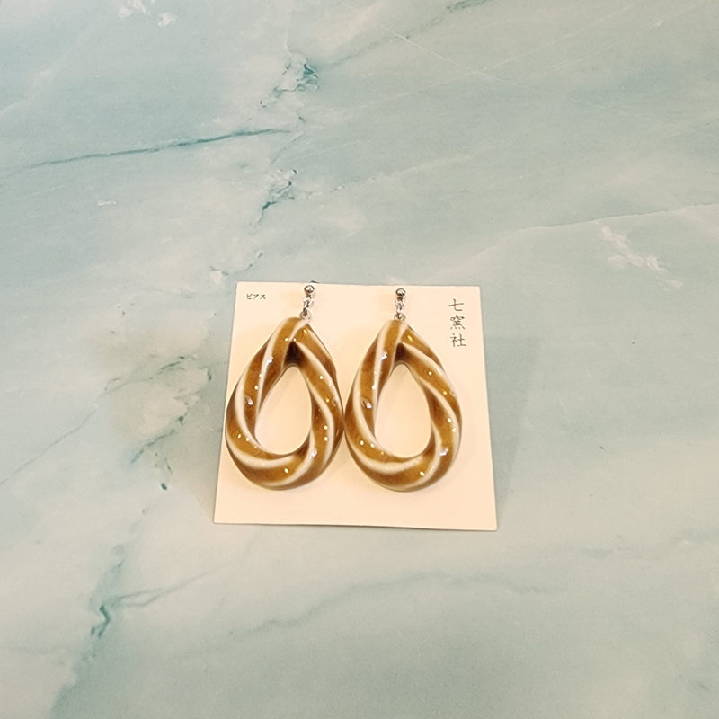 Mino Ware Ceramic Earrings - Drop (Mocha)