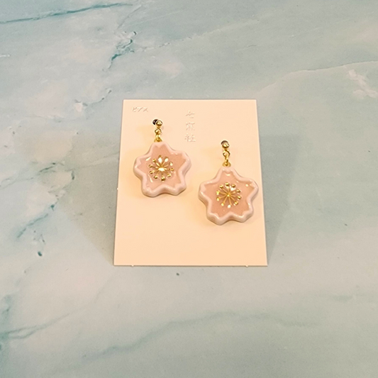 Mino Ware Ceramic Earrings - Small Flower Series (Sakura)