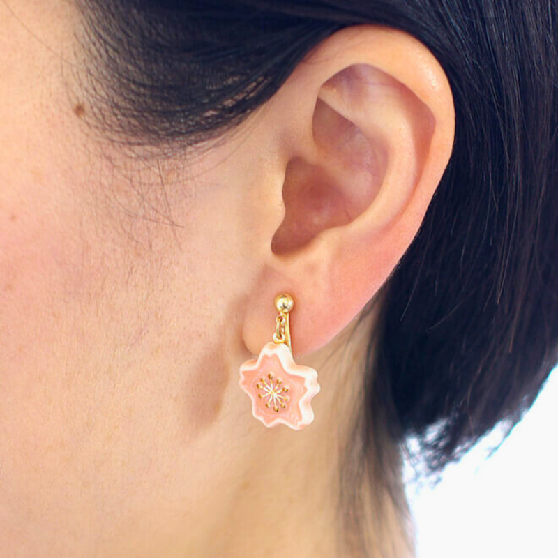 Mino Ware Ceramic Earrings - Small Flower Series (Sakura)