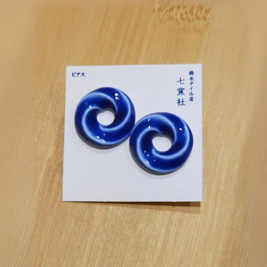 Mino Ware Ceramic Earrings - Kururi (Blue)