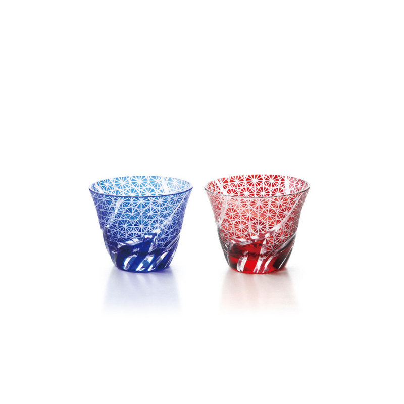 kiriko glass blue and red pair