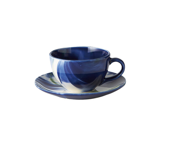 marble blue coffee cup and saucer