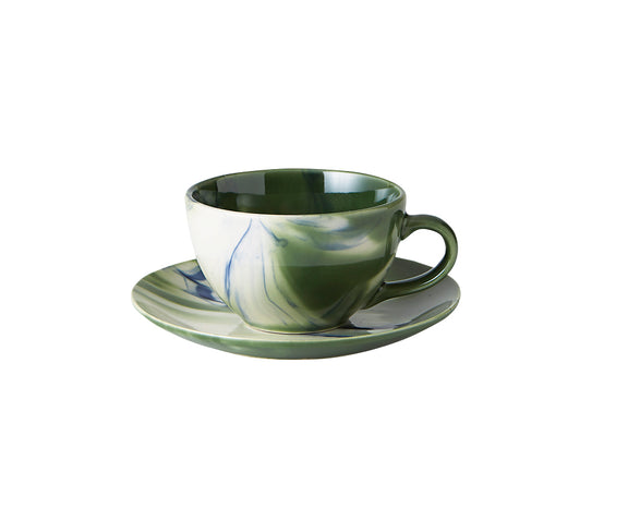 marble green coffee cup and saucer